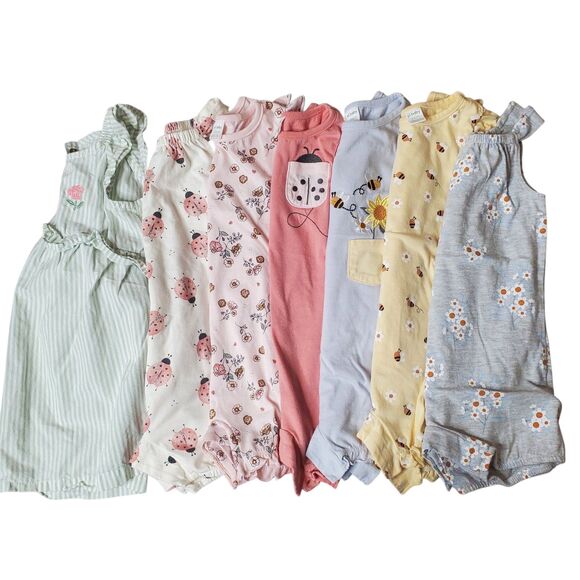 Infant Toddler Girl 24m 7 Piece Romper & Dress Spring Summer Clothing Bundle - Picture 1 of 11